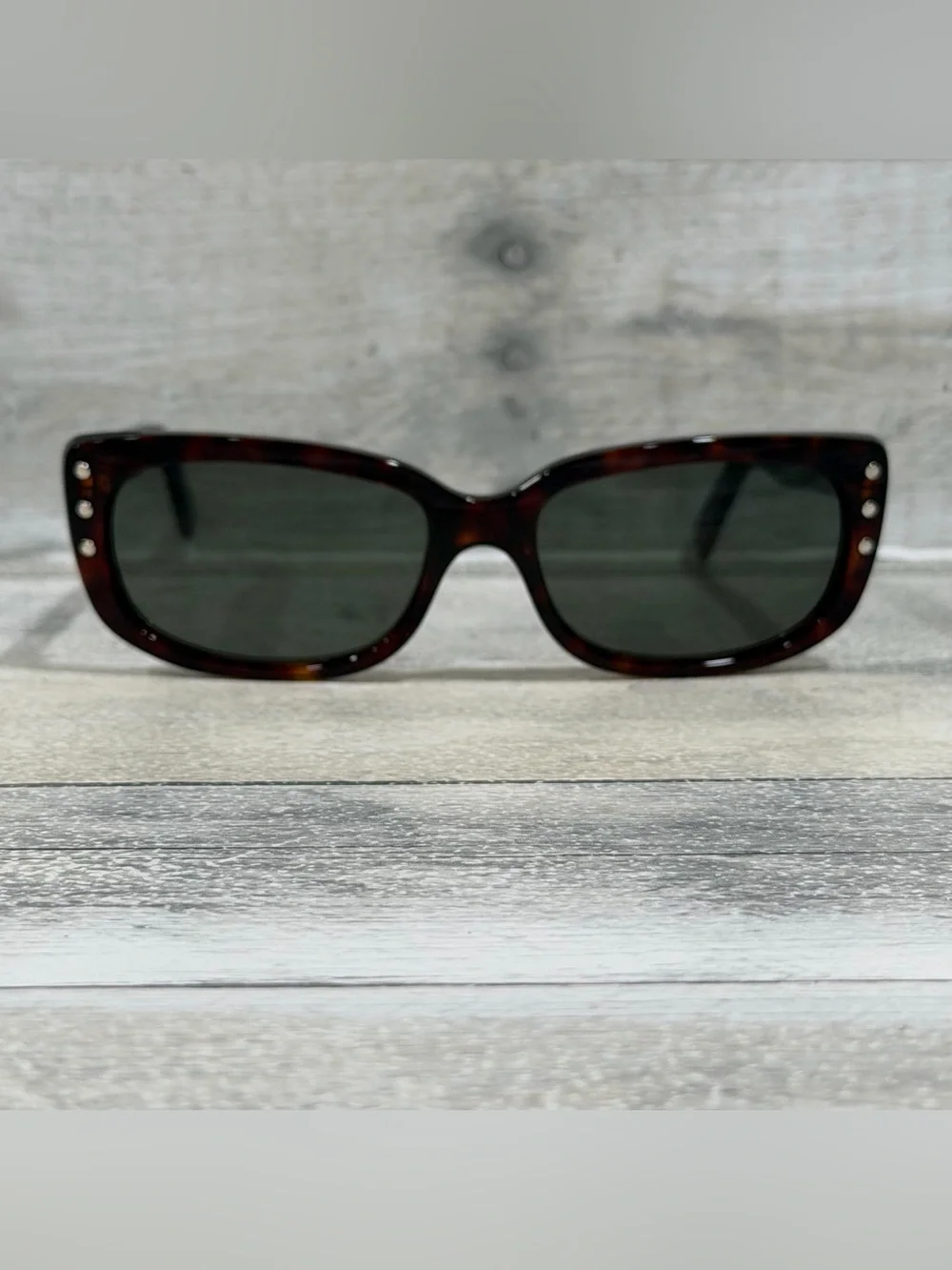 CELINE Paris Tortoiseshell Acetate Sunglasses with Green Lenses and Case